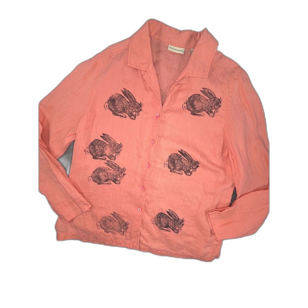 Amanda Carter 100% Linen Top Coral Pink XL Coastal Minimalist Cottage Lagenlook